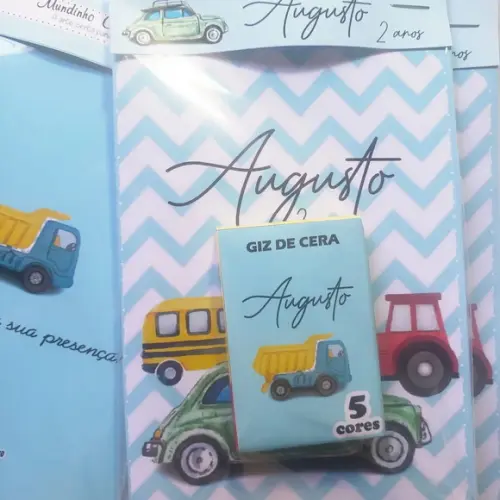 Mini Livro de Colorir Carrinhos / Transporte + Giz de Cera