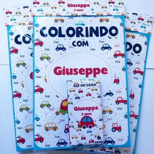 Revistinha de Colorir + Giz de Cera 15x20cm Carrinhos