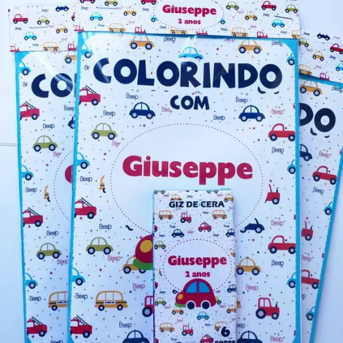 Revistinha de Colorir + Giz de Cera 15x20cm Carrinhos