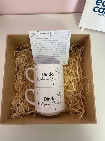 Kit Padrinhos na Caixa de mdf com Xícaras e Cartão