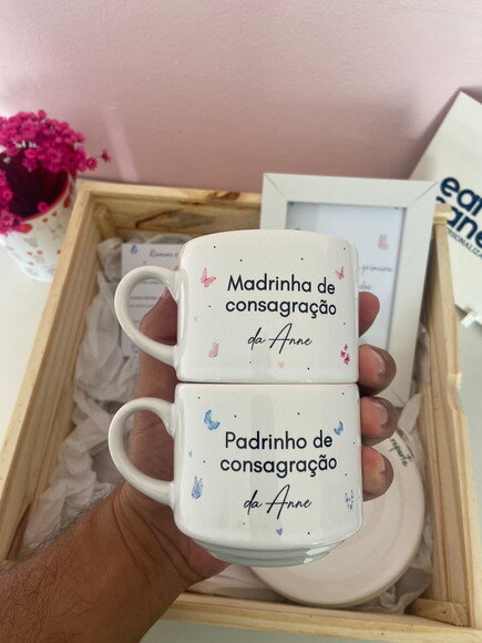 Kit Convite Padrinhos de Batismo - Tema Borboleta