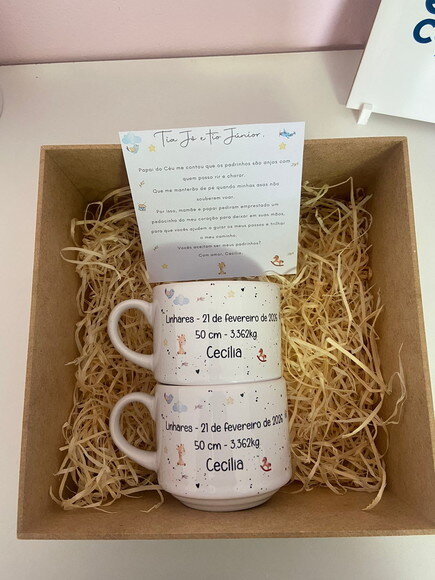 Kit Padrinhos na Caixa de mdf com Xícaras e Cartão