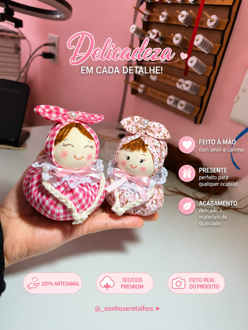 Bonequinha Decorativa Artesanal – Sonhos e Retalhos 🌸