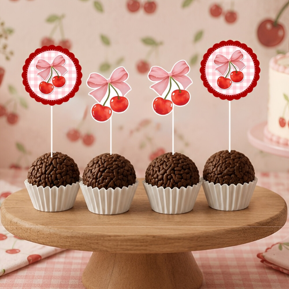 30 Topper para docinhos tag Cerejinha