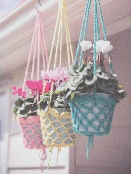 Suporte para Vasos de Flor de Crochê