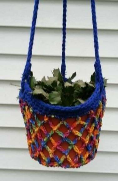 Suporte para Vasos de Flor de Crochê
