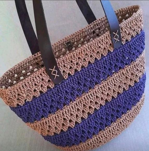 Bolsa de Crochê com Alça em Couro Sintético