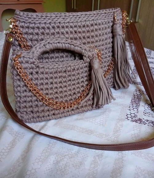 Kit 2 Unidades de Bolsa de Crochê Cor Nude