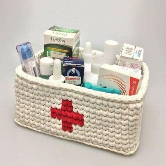 Cesto Organizador de Crochê ,farmacinha