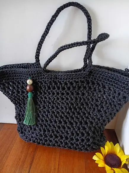 Bolsa de Crochê na Cor Preta