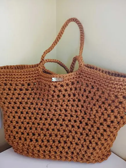Bolsa de Crochê na Cor Areia