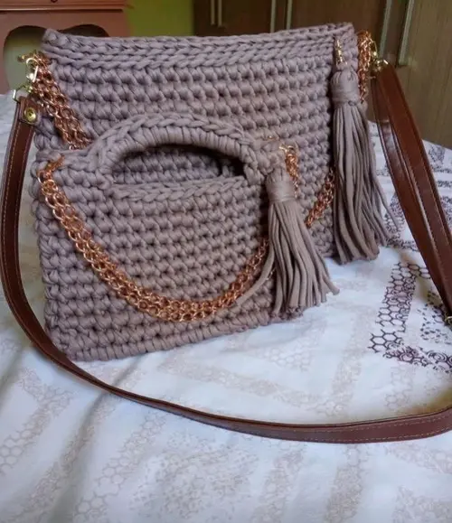 Kit 2 Unidades de Bolsa de Crochê Cor Nude