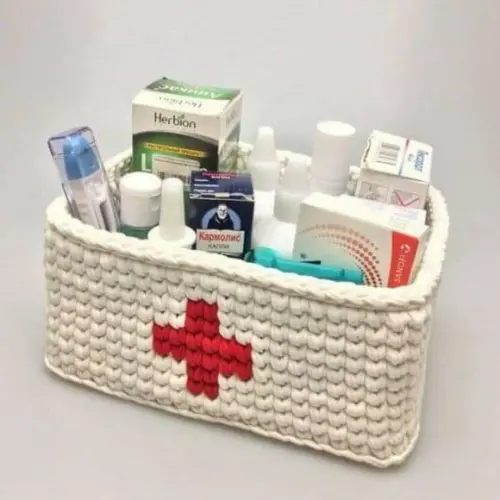 Cesto Organizador de Crochê ,farmacinha