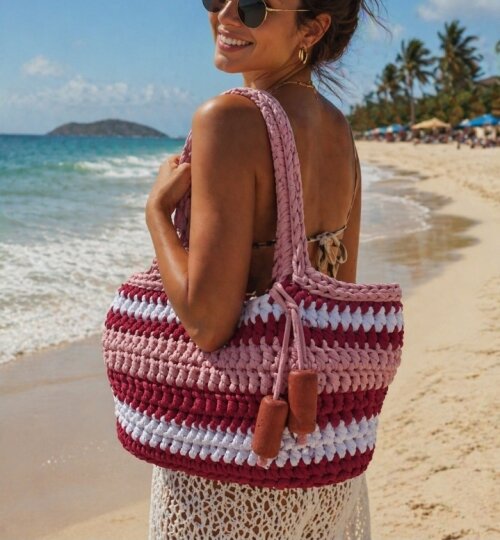 Bolsa de praia de crochê