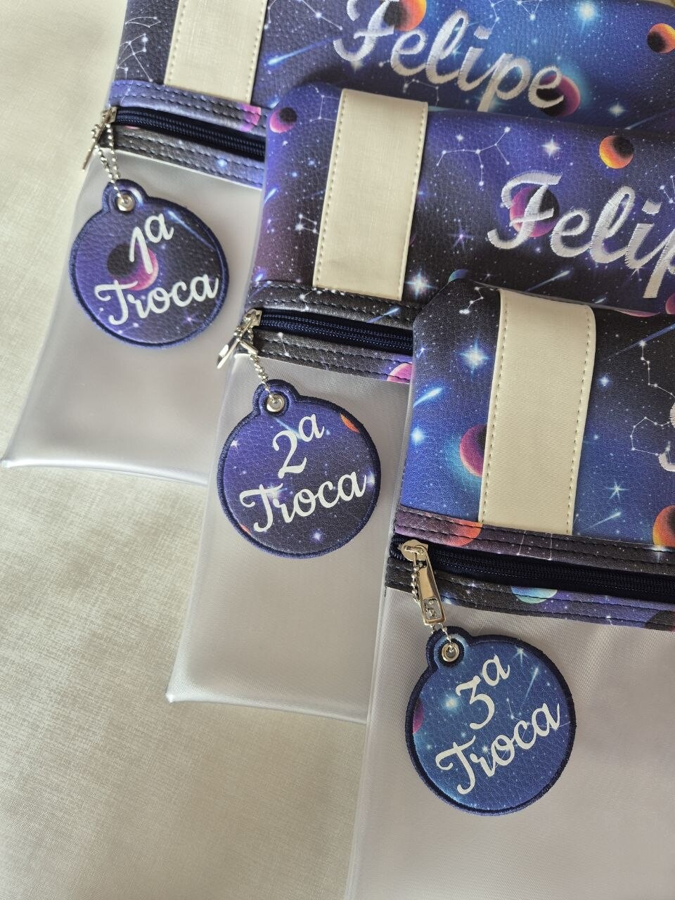 Kit com 3 Necessaires para Troca Maternidade Personalizada