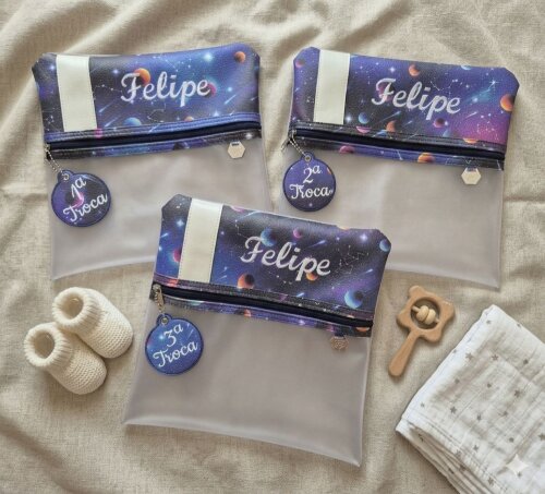 Kit com 3 Necessaires para Troca Maternidade Personalizada