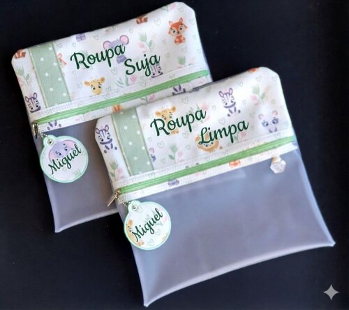 Kit 2 Necessaires personalizadas Roupa Limpa/Roupa Suja estampada  Estampa Safari