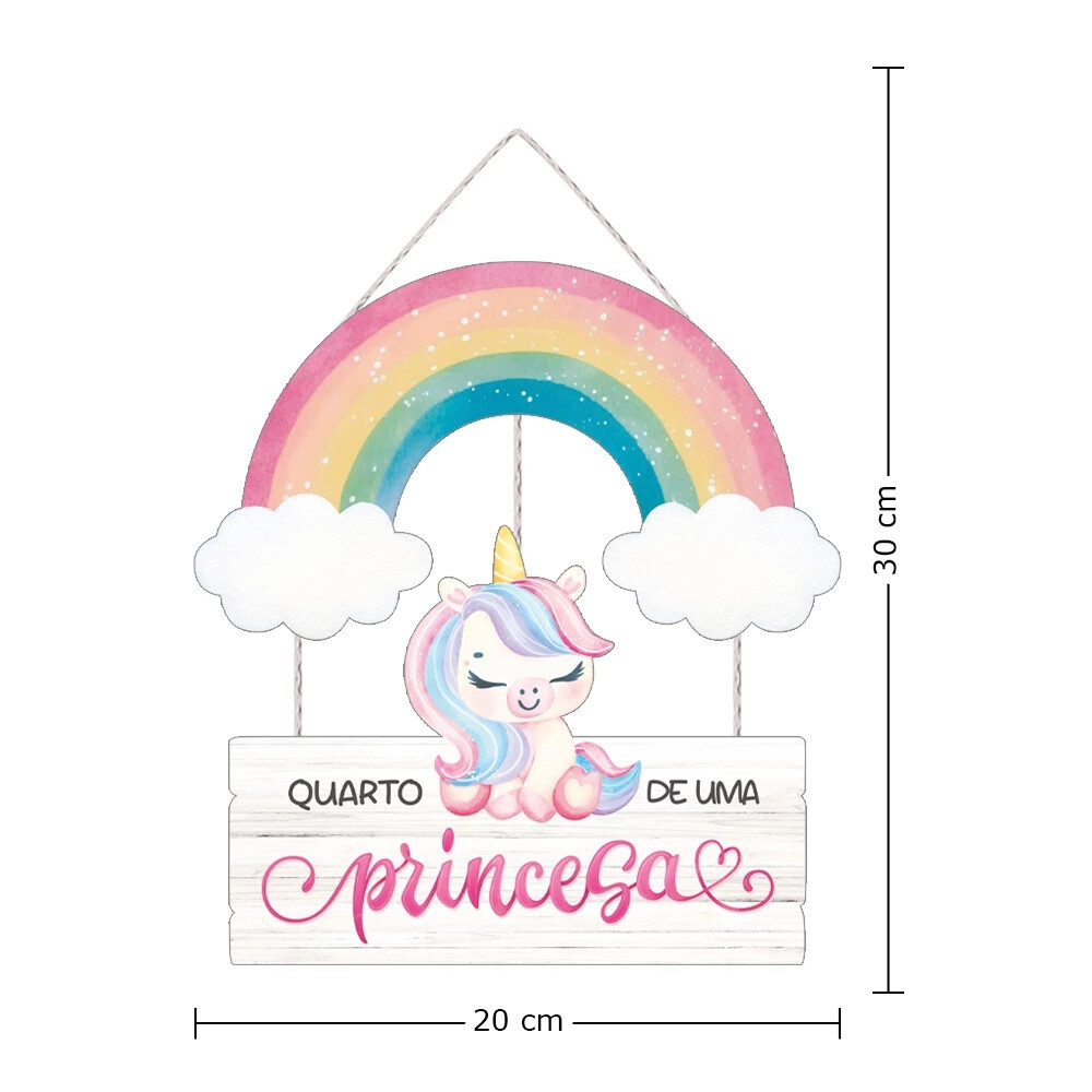 Placa Decorativa Infantil Unicórnio com Arco-Íris | Quadro Quar