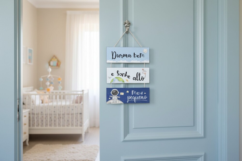 Placa Decorativa Infantil Astronauta MDF | Durma Bem e Sonhe Alto