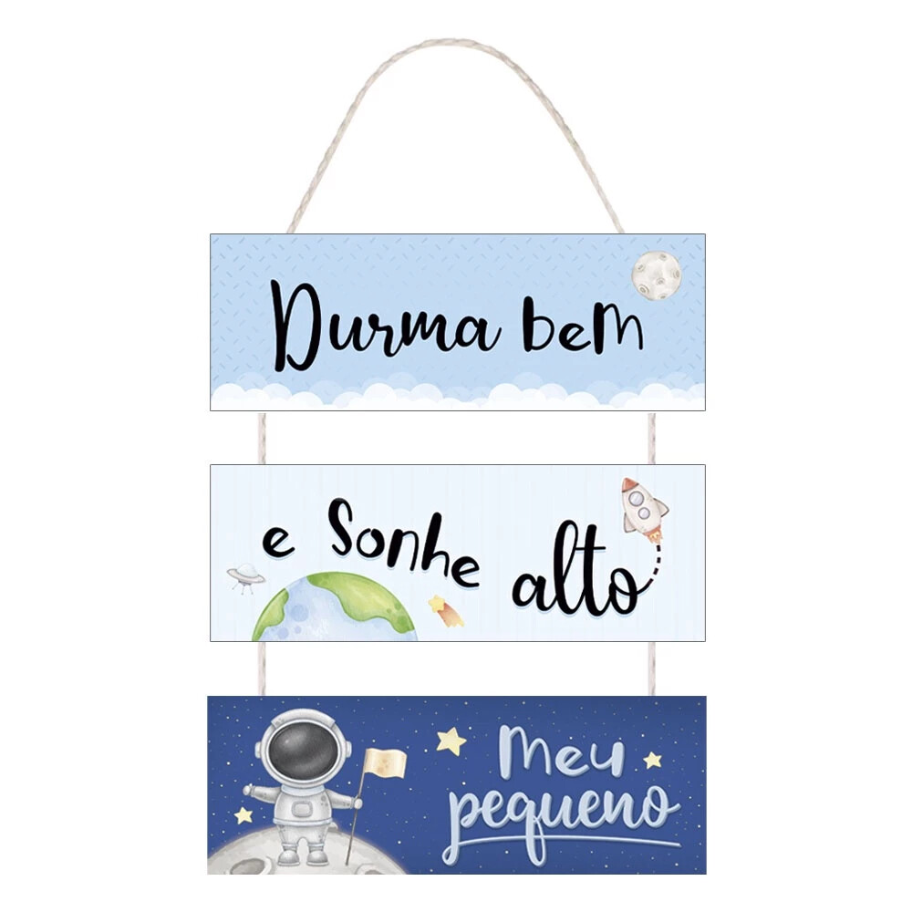 Placa Decorativa Infantil Astronauta MDF | Durma Bem e Sonhe Alto