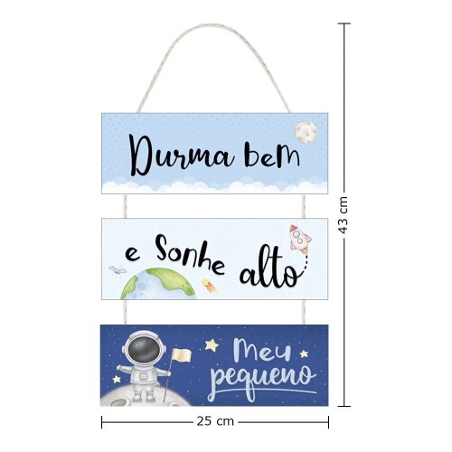 Placa Decorativa Infantil Astronauta MDF | Durma Bem e Sonhe Alto