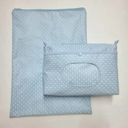 Kit Bolsa do Bebê - Azul Bebê Poá e Matelassê Chanel