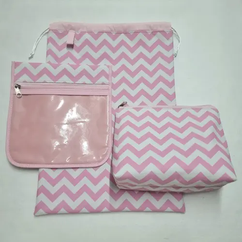 Kit Bolsa do Bebê e Escolinha - Chevron Rosa