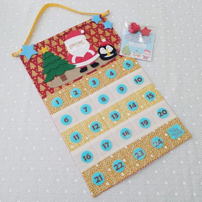 Calendário de Natal ou Advento Árvore - Papai Noel e Pinguim