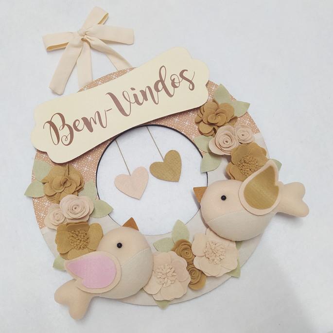 Guirlanda de Porta de Feltro - Casal de Passarinhos Nude