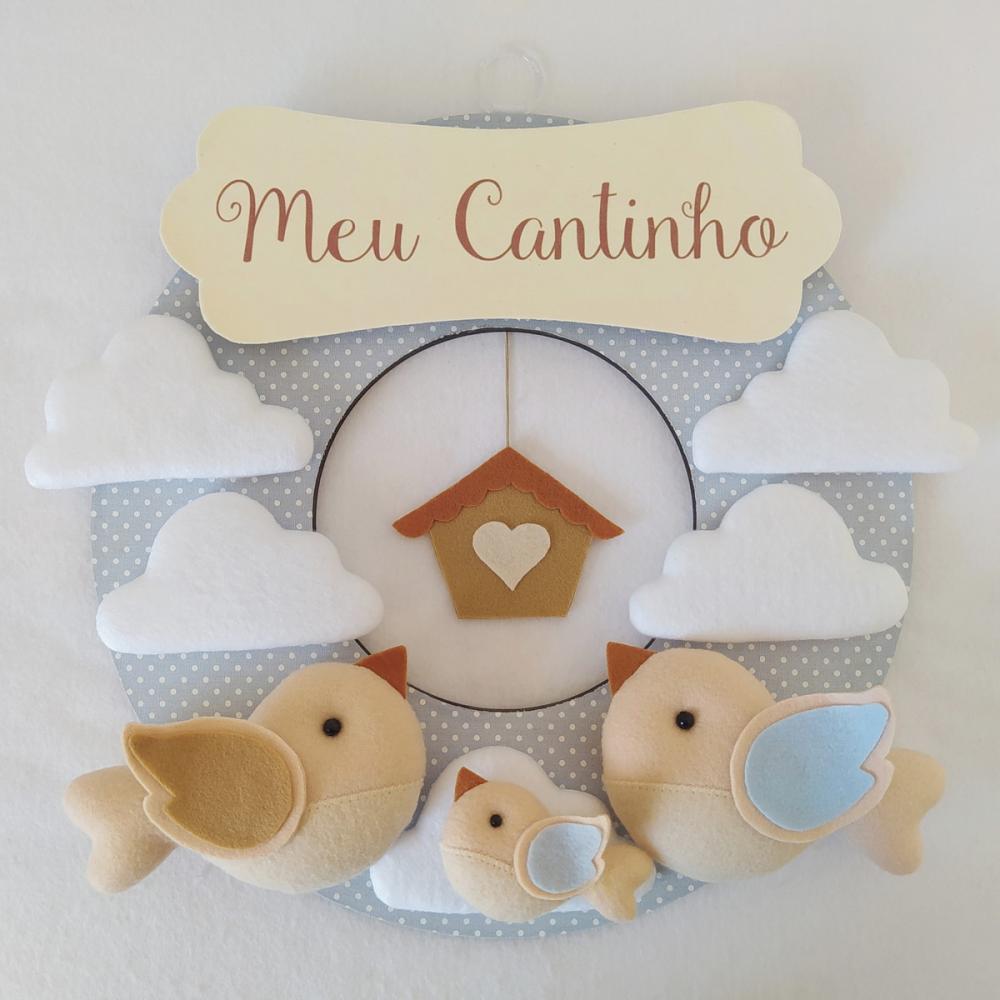 Guirlanda Passarinhos de Feltro Branco e Azul - Meu Cantinho