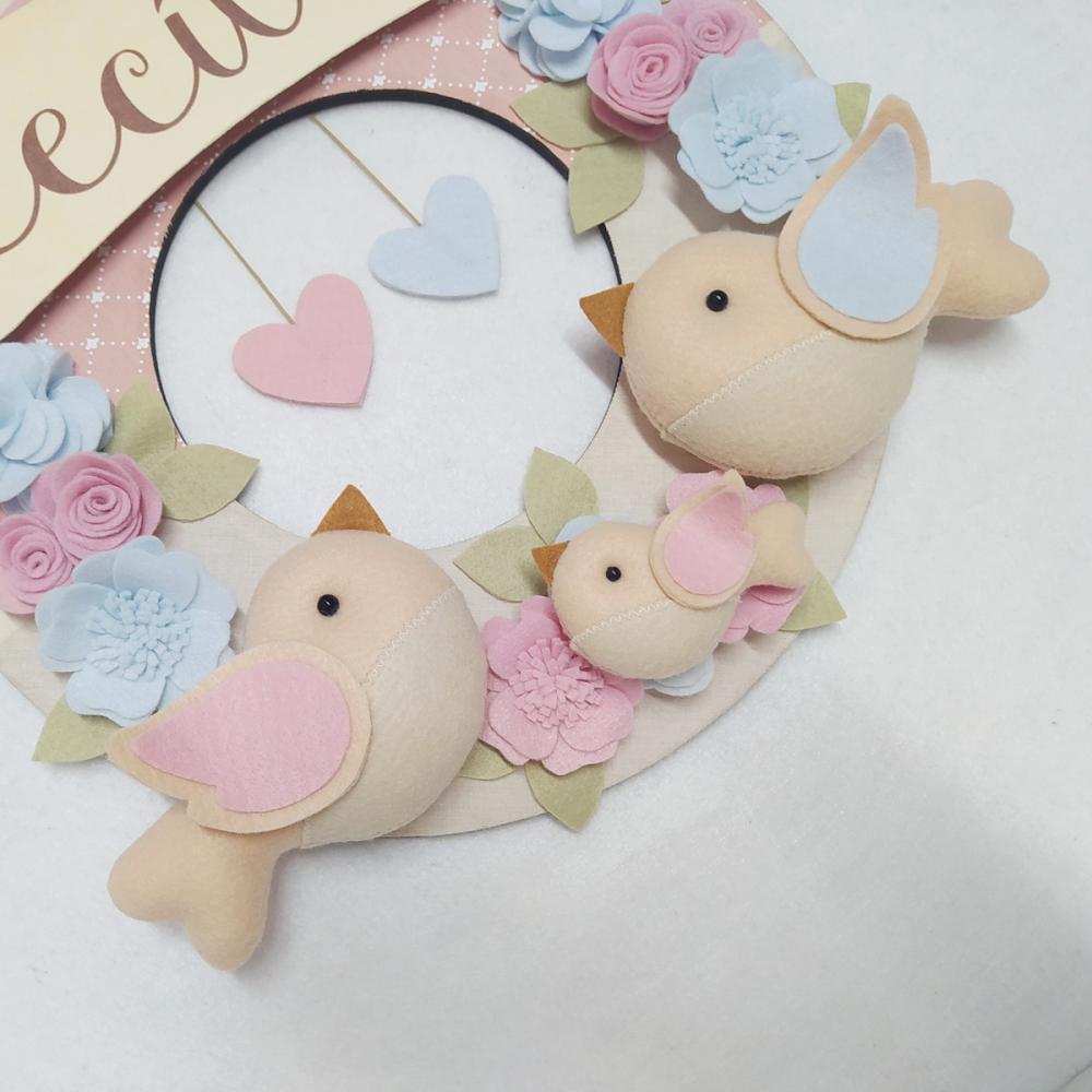 Guirlanda Passarinhos de Feltro Azul e Rosa - Marina