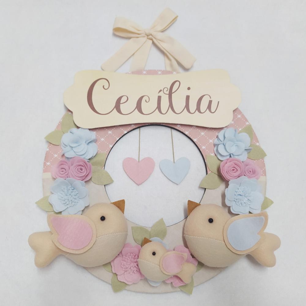 Guirlanda Passarinhos de Feltro Azul e Rosa - Marina