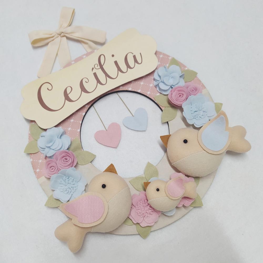 Guirlanda Passarinhos de Feltro Azul e Rosa - Marina