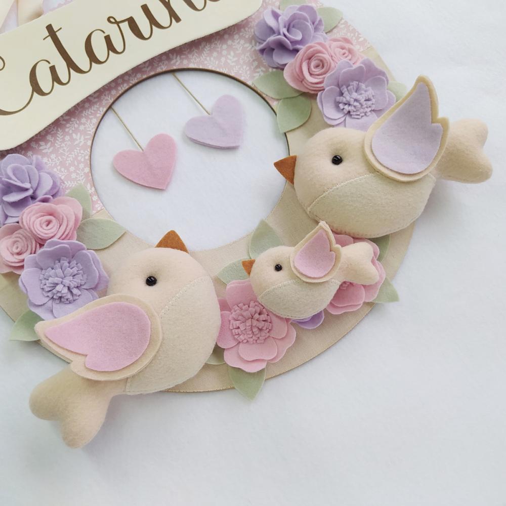 Guirlanda Passarinhos de Feltro Lilás e Rosa - Catarina
