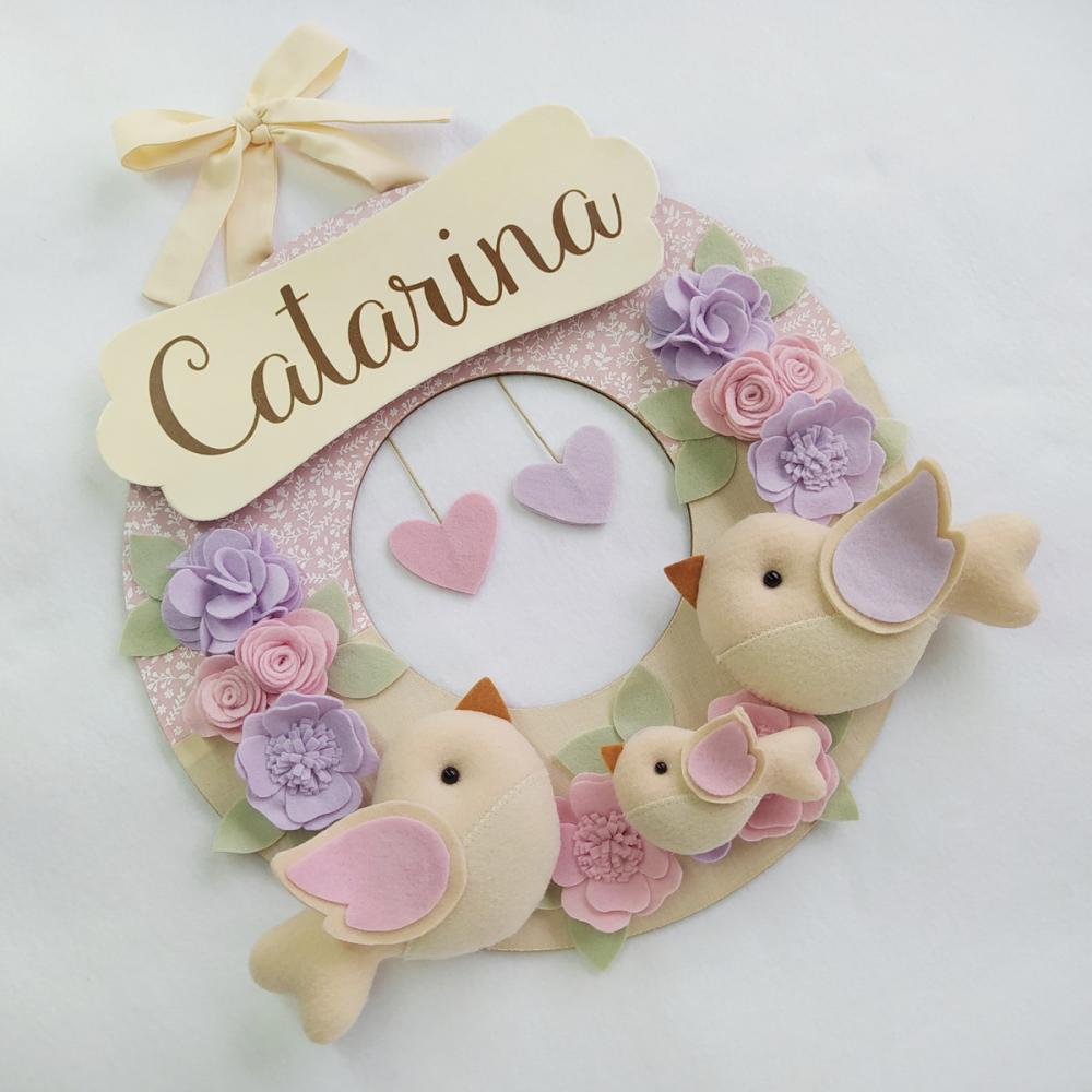 Guirlanda Passarinhos de Feltro Lilás e Rosa - Catarina