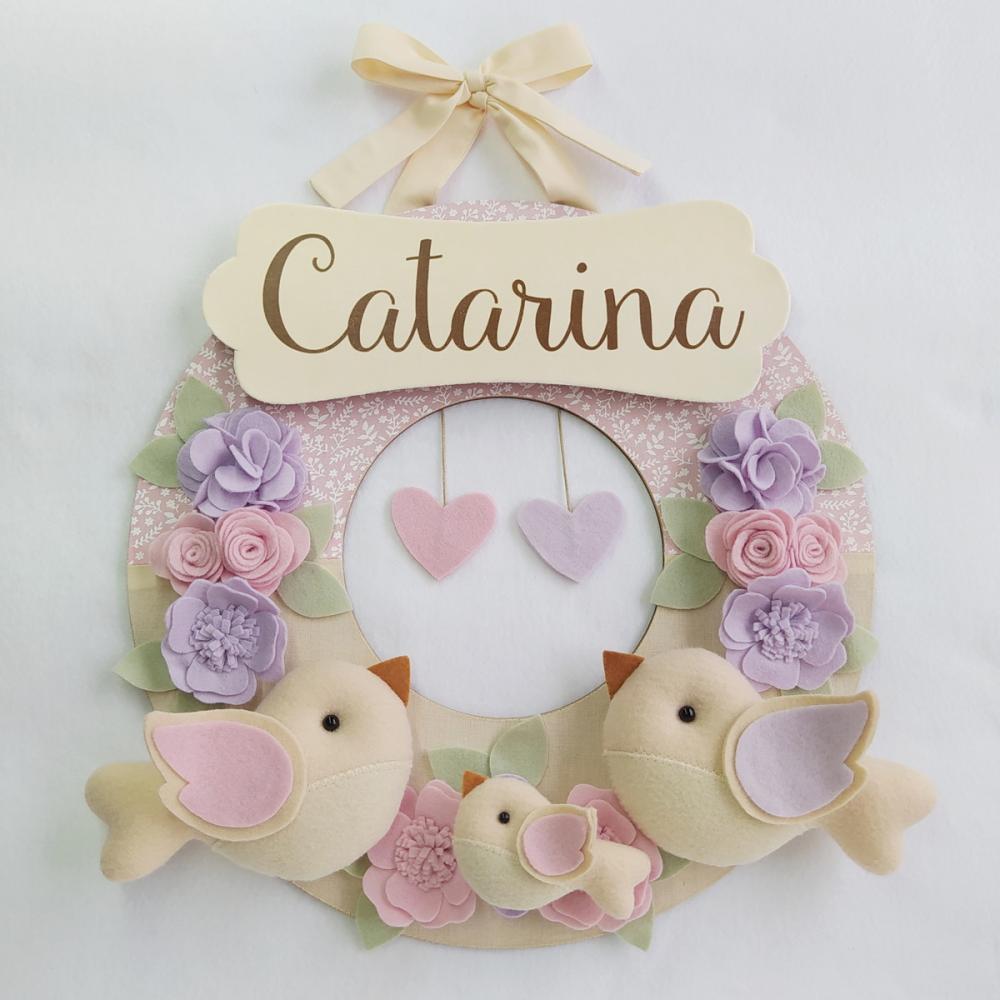 Guirlanda Passarinhos de Feltro Lilás e Rosa - Catarina