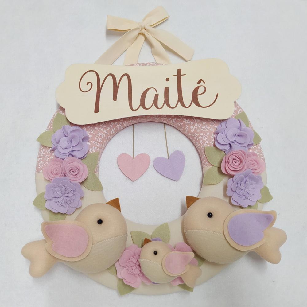 Guirlanda Passarinhos de Feltro Lilás e Rosa - Maitê