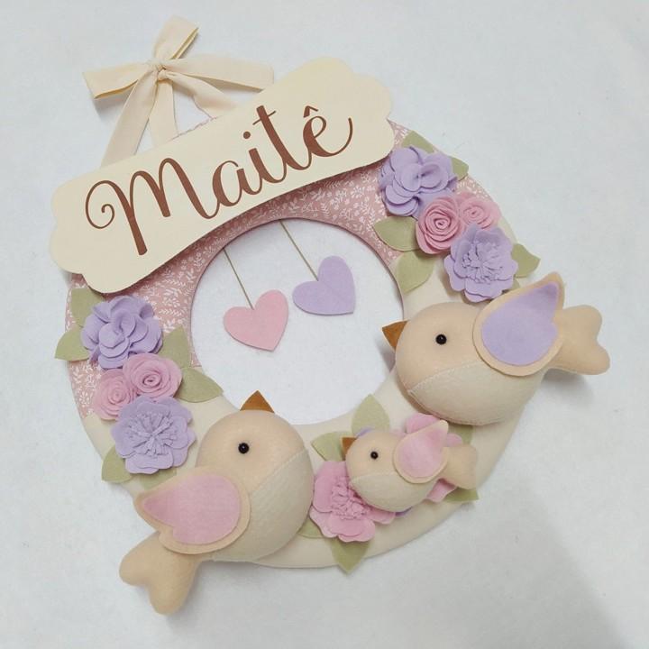 Guirlanda Passarinhos de Feltro Lilás e Rosa - Maitê