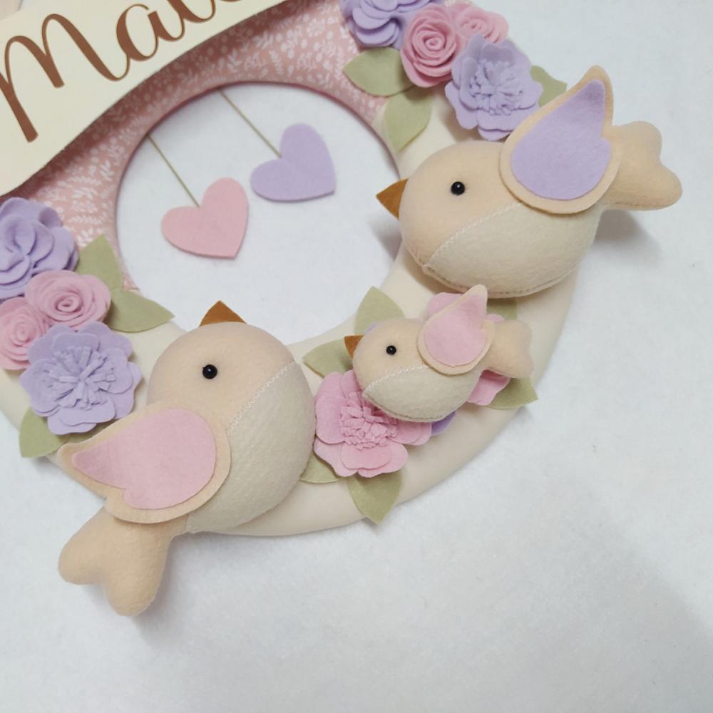 Guirlanda Passarinhos de Feltro Lilás e Rosa - Maitê