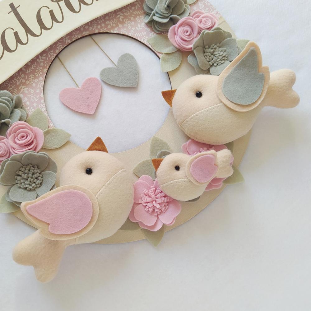 Guirlanda Passarinhos de Feltro Cinza e Rosa - Catarina