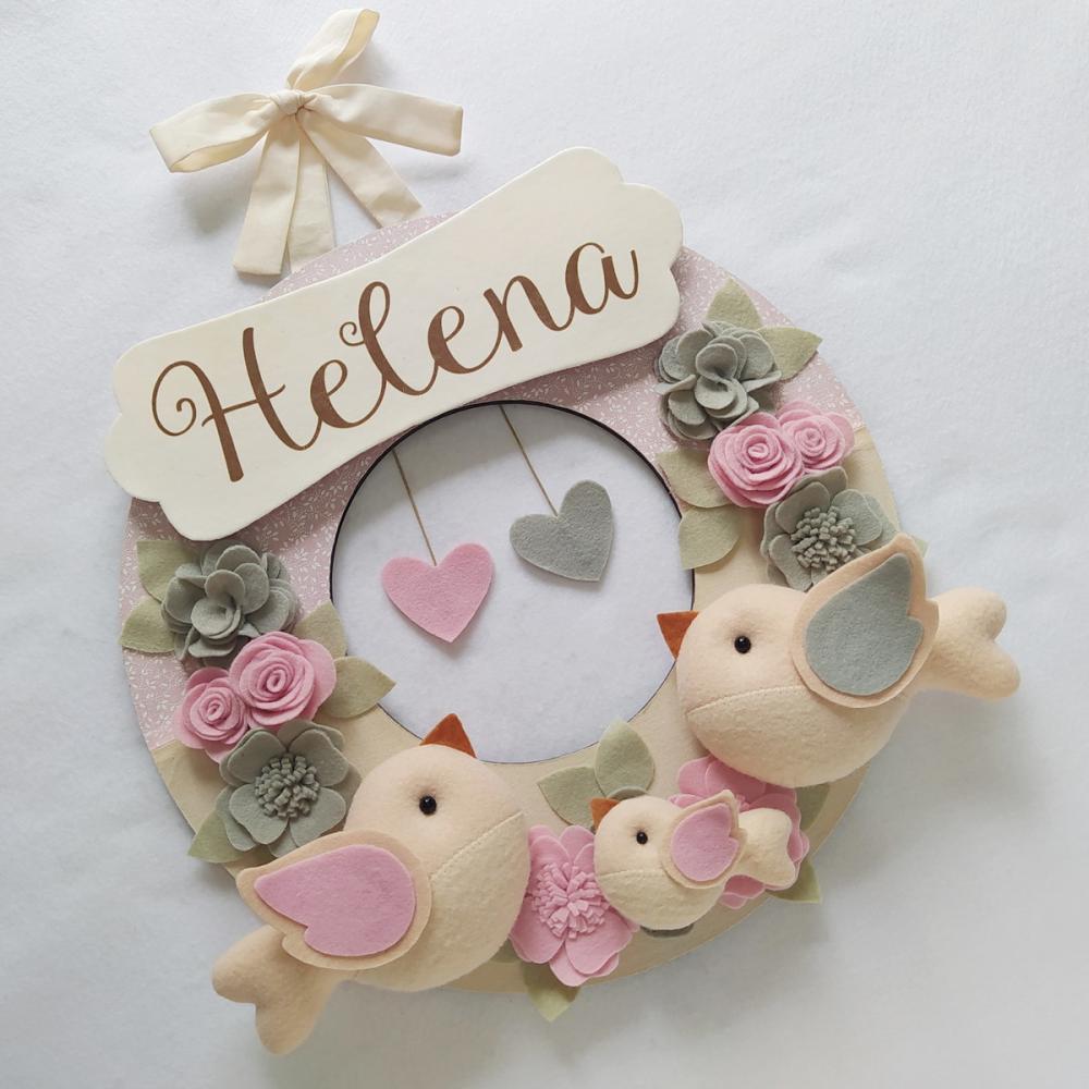 Guirlanda Passarinhos de Feltro Cinza e Rosa - Helena