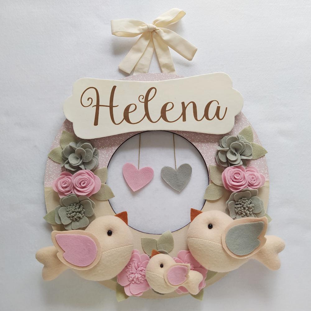 Guirlanda Passarinhos de Feltro Cinza e Rosa - Helena