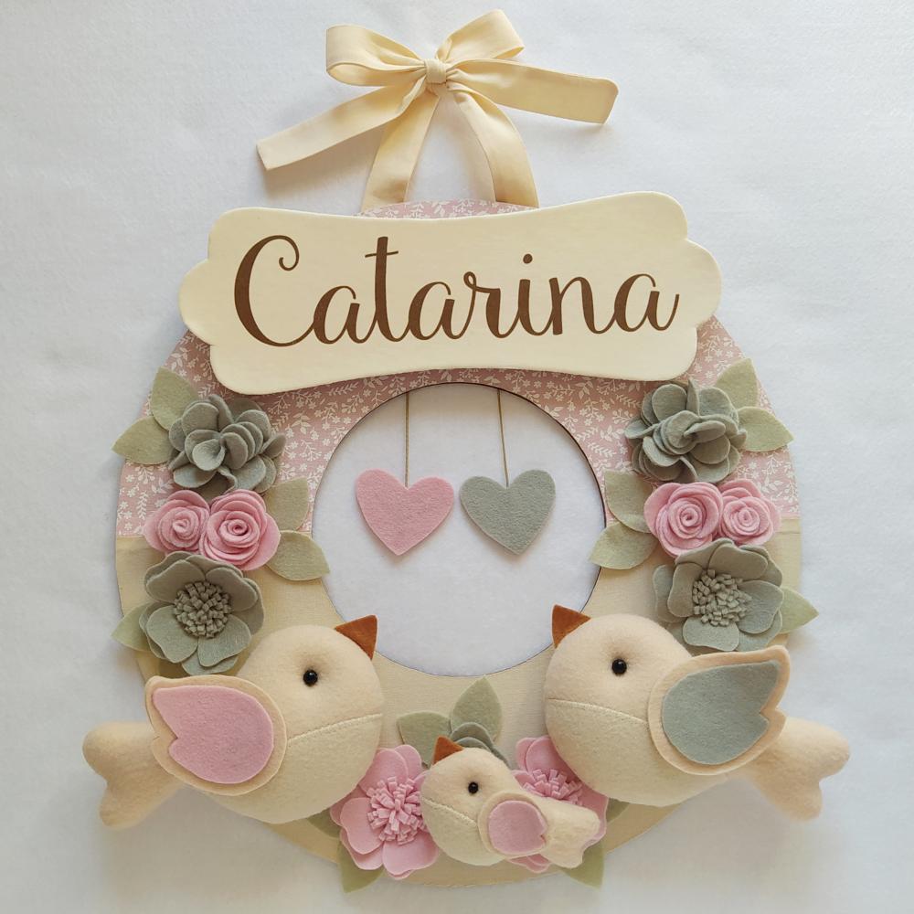 Guirlanda Passarinhos de Feltro Cinza e Rosa - Catarina