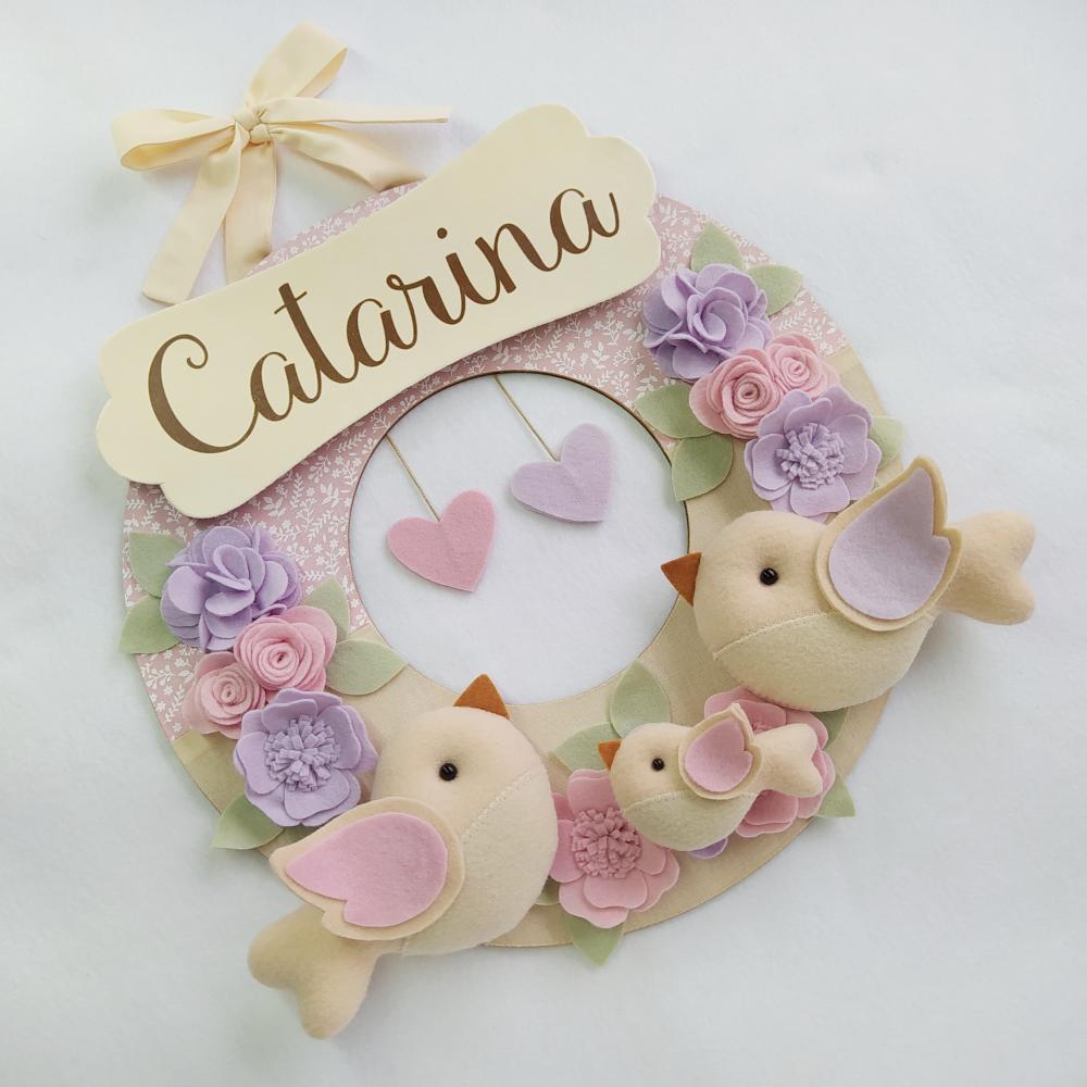 Guirlanda Passarinhos de Feltro Lilás e Rosa - Catarina