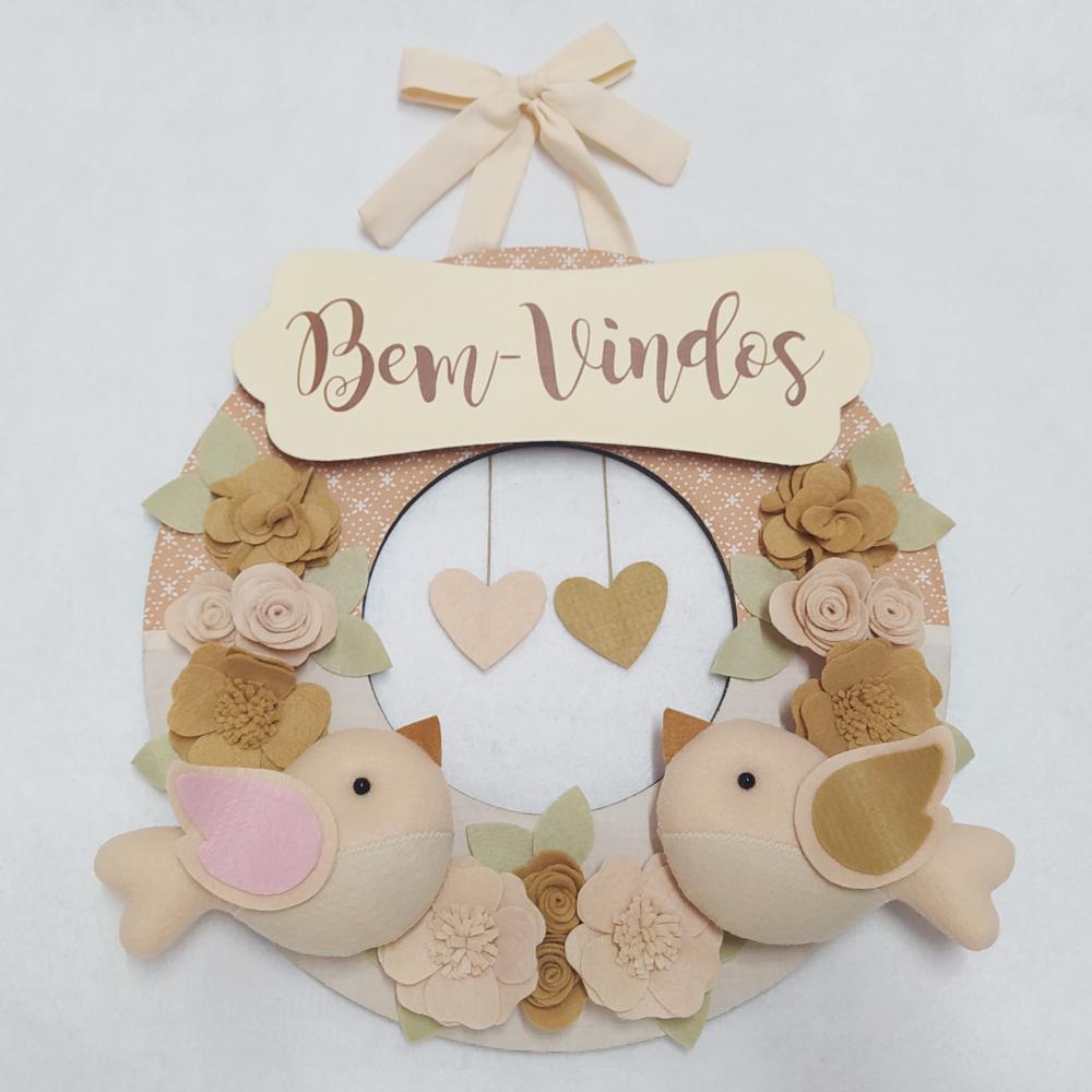 Guirlanda de Porta de Feltro - Casal de Passarinhos Nude