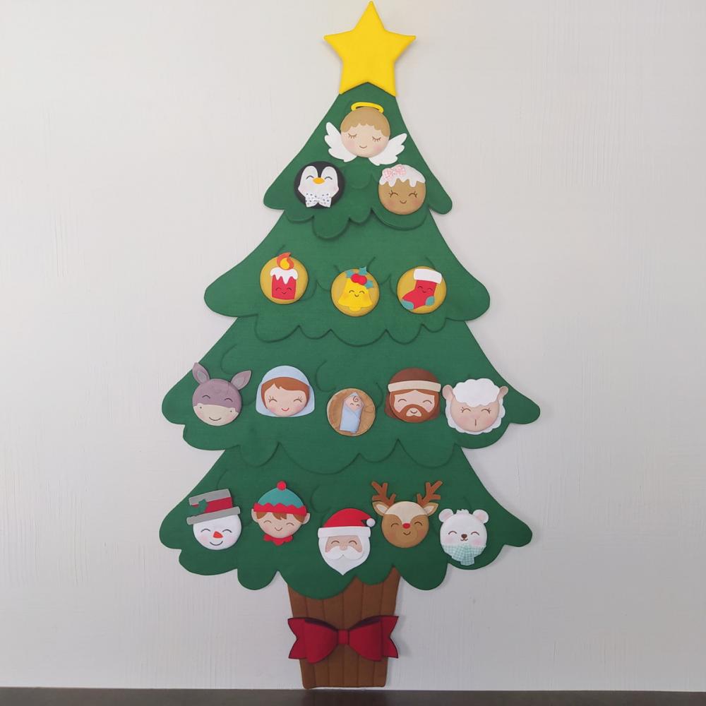 Árvore de Natal Interativa Montessori G - Feltro com Velcro