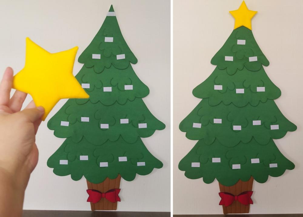 Árvore de Natal Interativa Montessori G - Feltro com Velcro