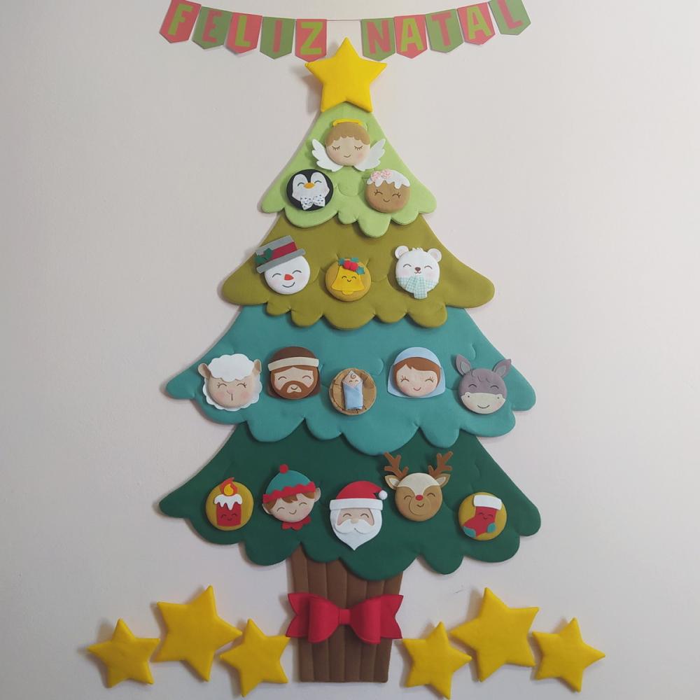 Árvore de Natal Interativa Montessori G - Feltro com Velcro