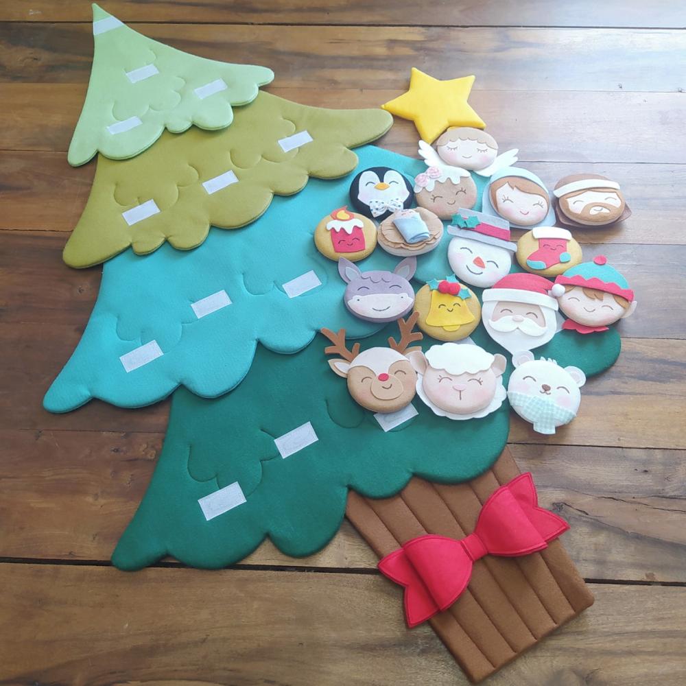 Árvore de Natal Interativa Montessori G - Feltro com Velcro