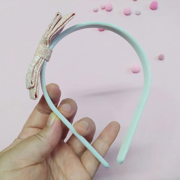 Tiara com Laço Borboleta Duplo Rosé e Branco